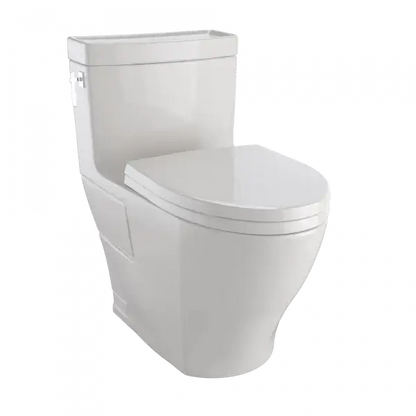 TOTO Aimes WASHLET+ One-Piece Elongated 1.28 GPF Universal Height Skirted Toilet with CEFIONTECT, Cotton White MS626124CEFG#01 - EverFlow Bidets