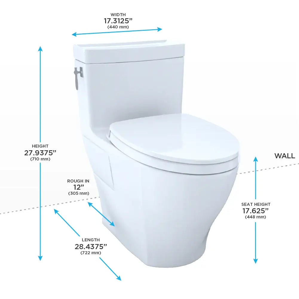 TOTO Aimes WASHLET+ One-Piece Elongated 1.28 GPF Universal Height Skirted Toilet with CEFIONTECT, Cotton White MS626124CEFG#01 - EverFlow Bidets