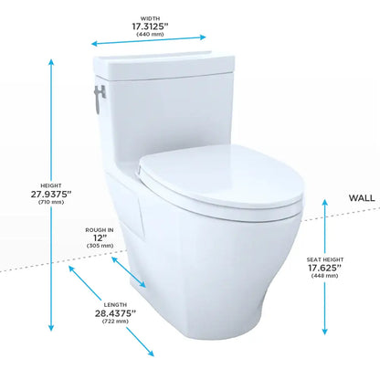 TOTO Aimes WASHLET+ One-Piece Elongated 1.28 GPF Universal Height Skirted Toilet with CEFIONTECT, Cotton White MS626124CEFG#01 - EverFlow Bidets