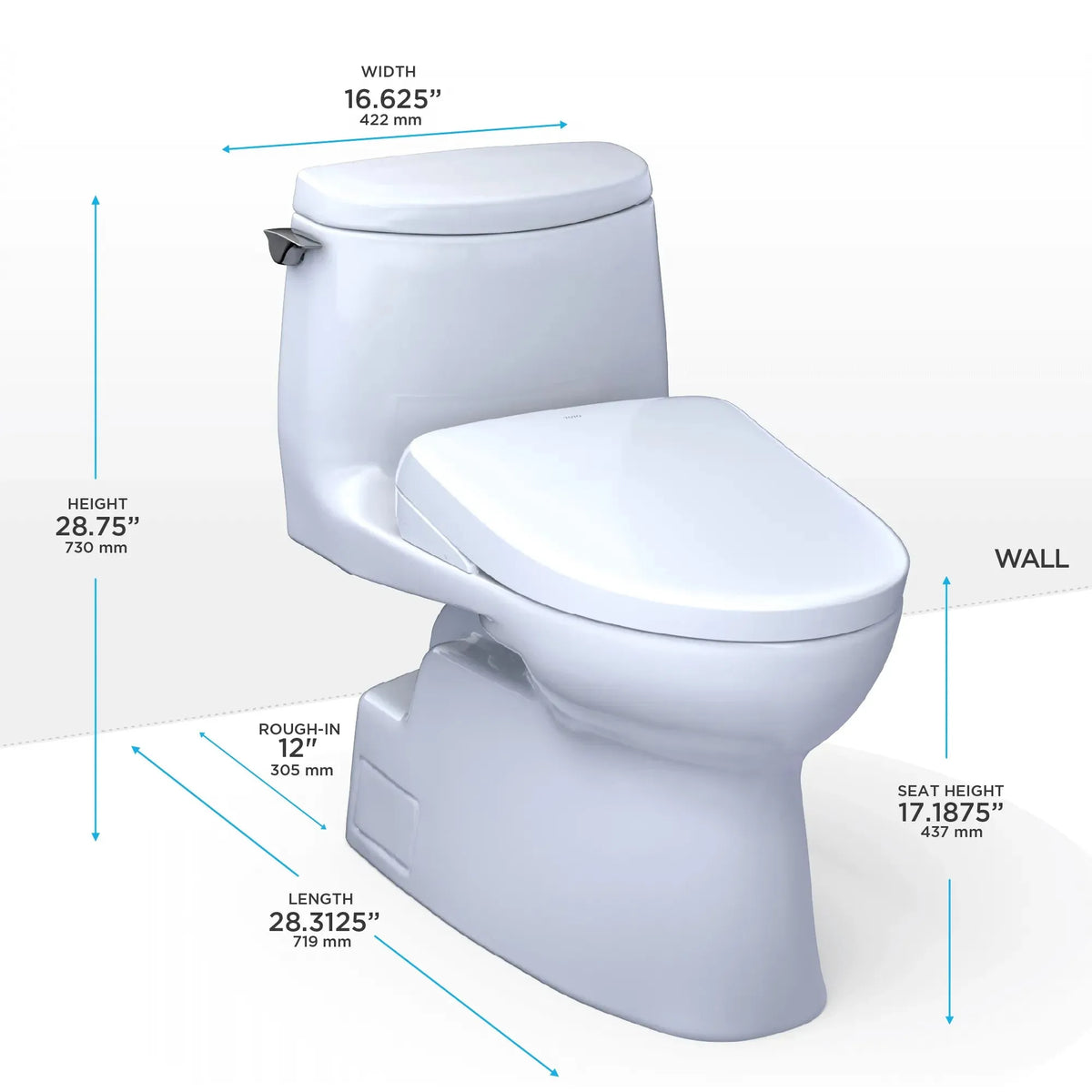 TOTO Carlyle II 1G One-Piece 1.0 GPF Universal Height Toilet and S7A Bidet Seat MW6144736CUFG#01 - EverFlow Bidets