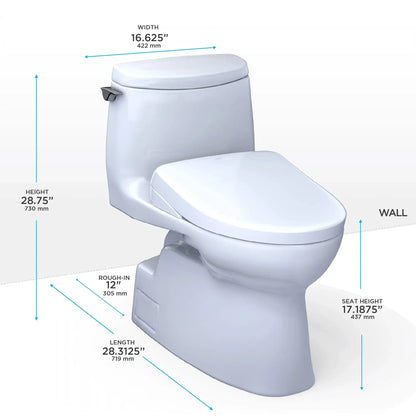 TOTO Carlyle II 1G One-Piece 1.0 GPF Universal Height Toilet and S7A Bidet Seat MW6144736CUFG#01 - EverFlow Bidets