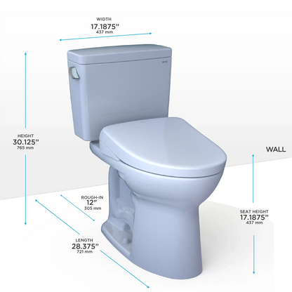 TOTO Drake Two-Piece 1.28 GPF Universal Height Toilet with S5 Bidet Seat MW7763446CEFG#01