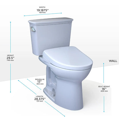 TOTO Drake Transitional Two-Piece 1.28 GPF Standard Height Toilet with S5 Bidet Seat MW7863446CEG#01 dimensions