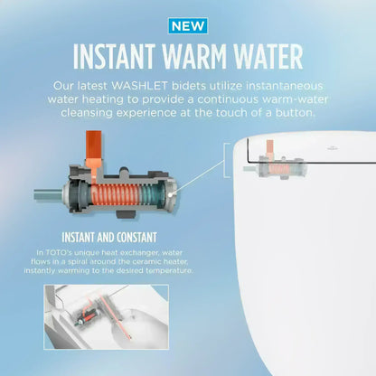 Image showing TOTO WASHLET bidet with instant warm water feature on a blue background.