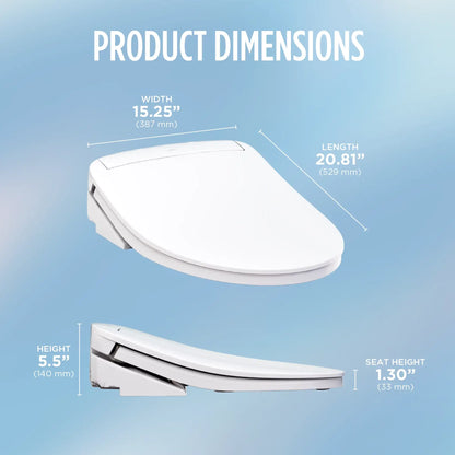 TOTO WASHLET KS6 Electronic Bidet Toilet Seat with Instantaneous Water Heating, PREMIST and EWATER+ Wand Cleaning SW3946#01 Dimensions