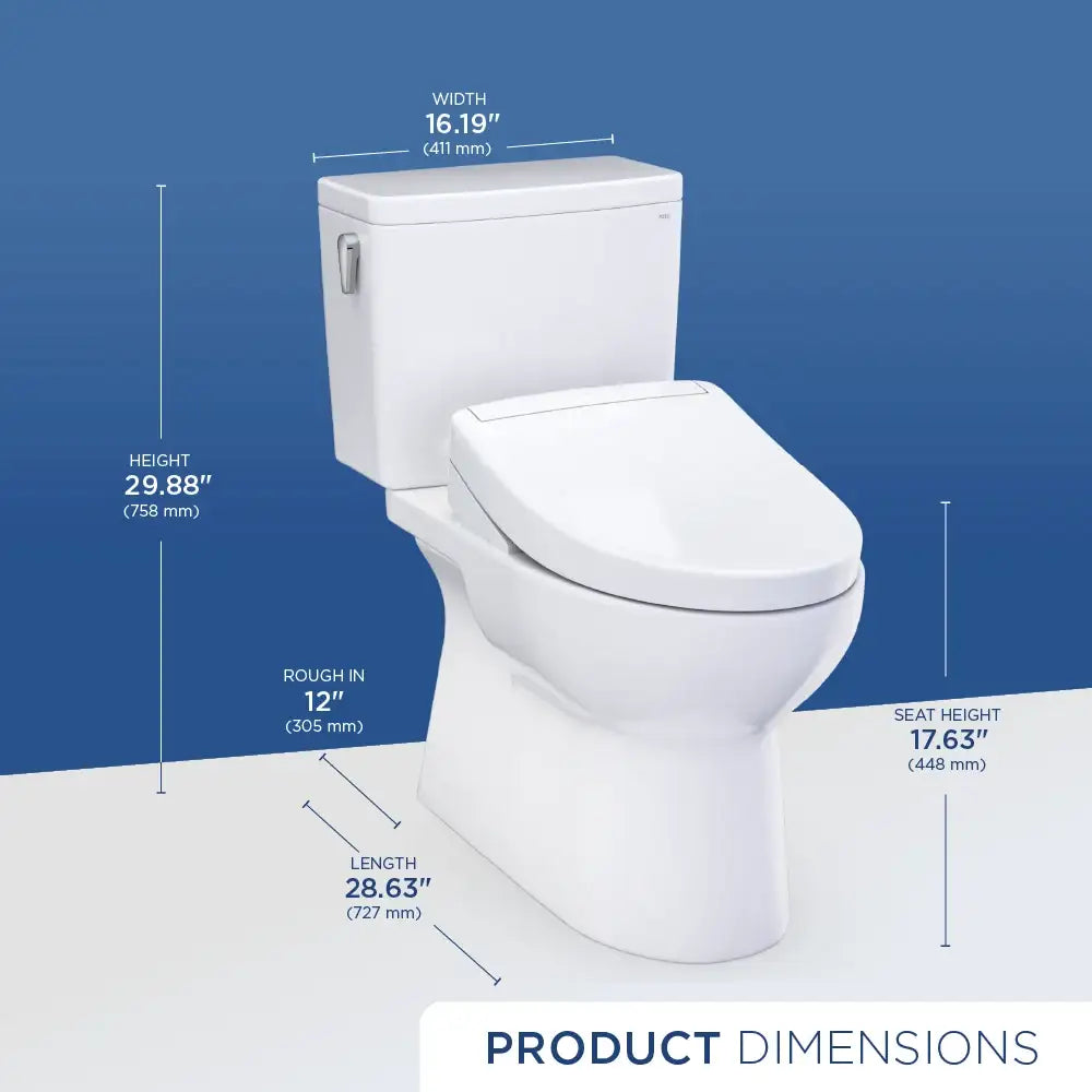 TOTO Glaston WASHLET+ S5 Two-Piece Elongated 1.28 GPF Universal Height Toilet MW4723446CEFG#01