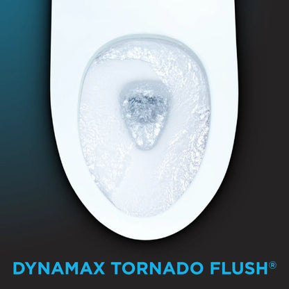 Infographic of TOTO Dynamax Tornado Flush showing the swirling water flushing action inside the bowl