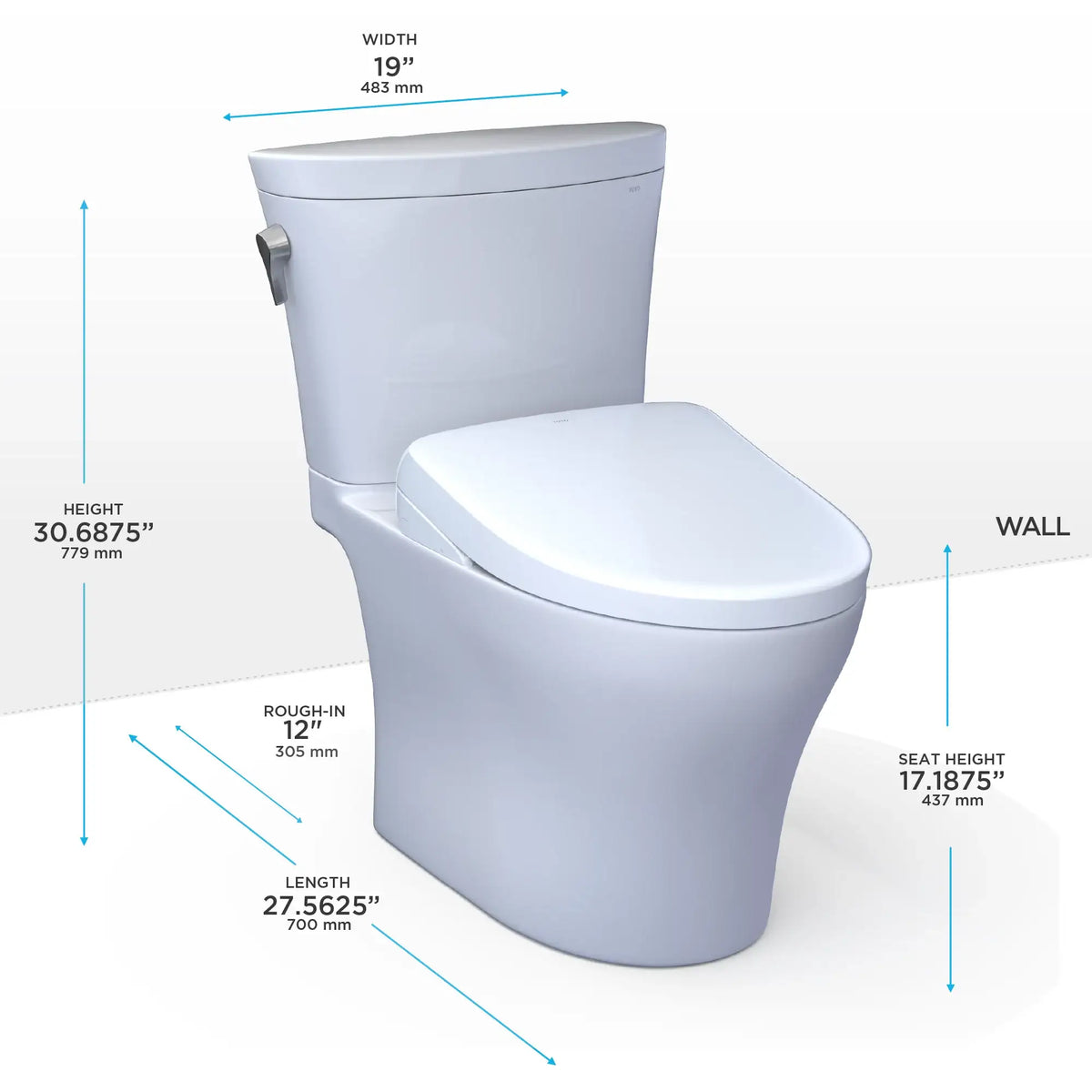 TOTO Aquia IV ARC Two-Piece Dual Flush 1.28 and 0.9 GPF Universal Height Toilet with S5 Contemporary Bidet Seat MW4483446CEMFGN#01