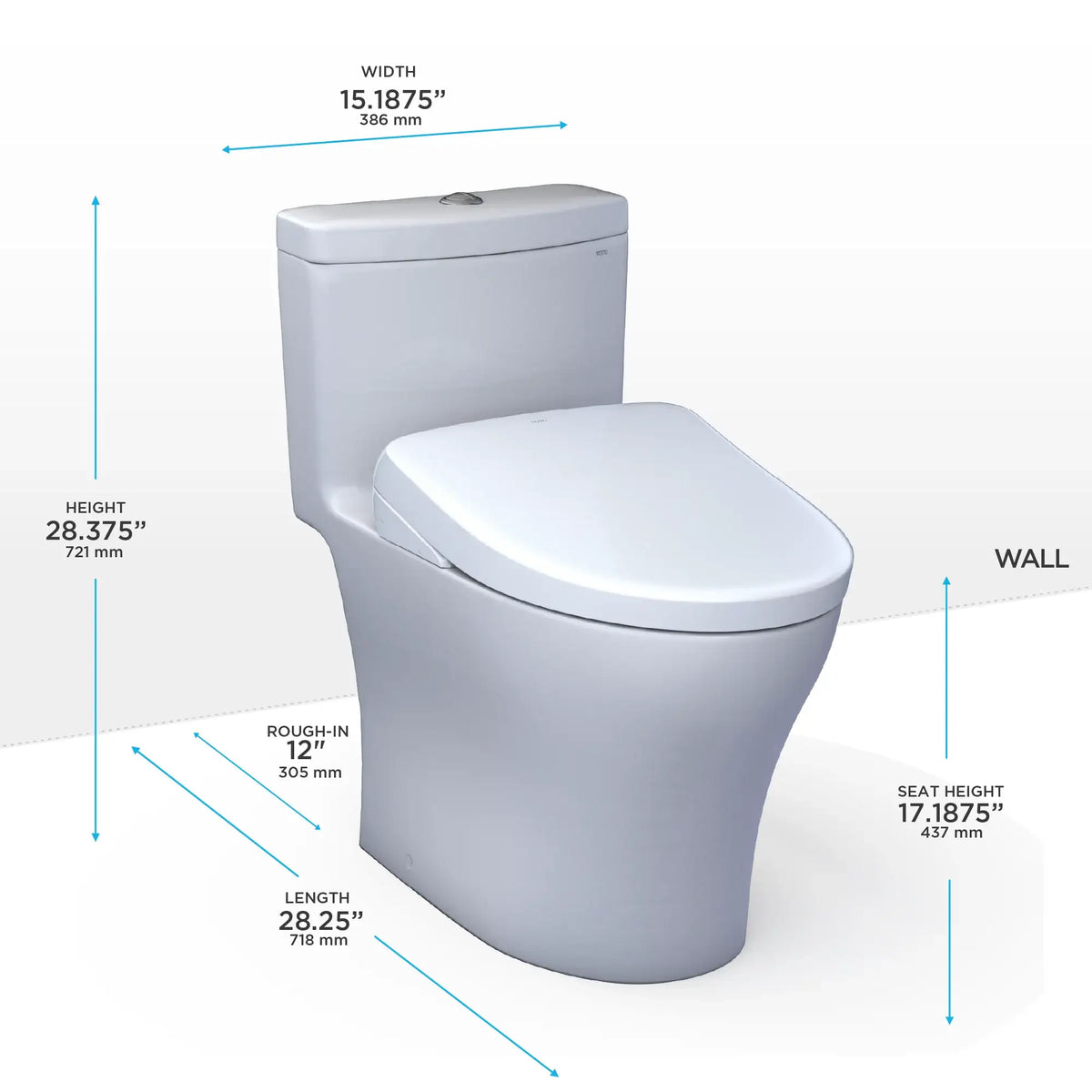 TOTO Aquia IV One-Piece Dual Flush 1.28 and 0.9 GPF Universal Height Toilet and S5 Bidet Seat MW6463446CEMFGN#01