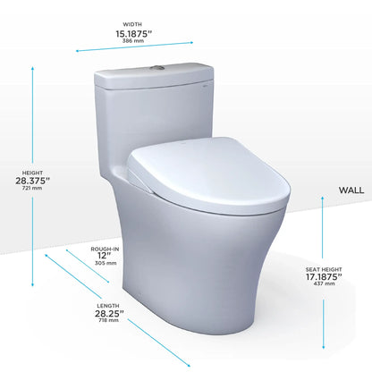 TOTO Aquia IV One-Piece Dual Flush 1.28 and 0.9 GPF Universal Height Toilet and S5 Bidet Seat MW6463446CEMFGN#01