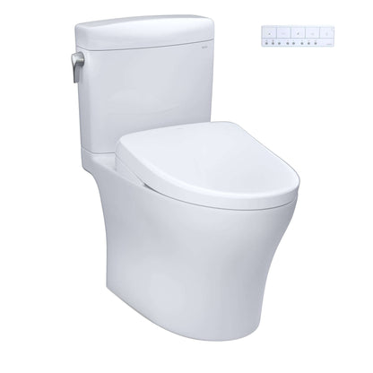 TOTO Aquia IV Cube Two-Piece Dual Flush 1.28 and 0.9 GPF Universal Height Toilet with S7 Contemporary Bidet Seat MW4364726CEMFGN#01 - EverFlow Bidets