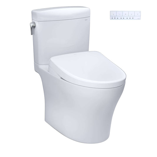 TOTO Aquia IV Cube Two-Piece Dual Flush 1.28 and 0.9 GPF Universal Height Toilet with S7 Contemporary Bidet Seat MW4364726CEMFGN#01 - EverFlow Bidets