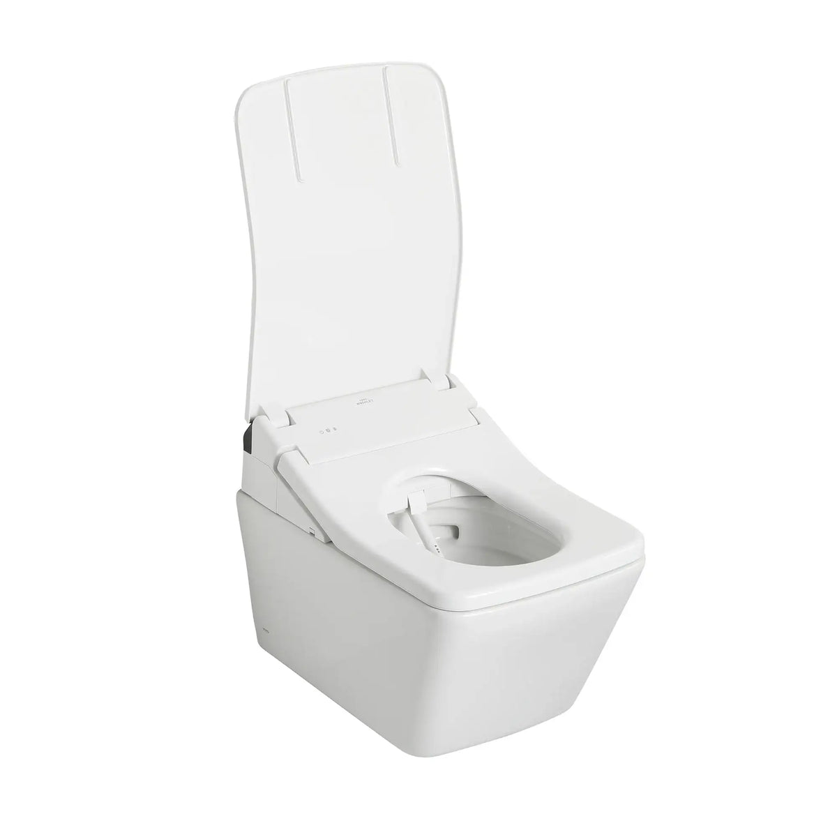 TOTO WASHLET+ SP toilet with SX bidet seat, lid open, showing the square bowl