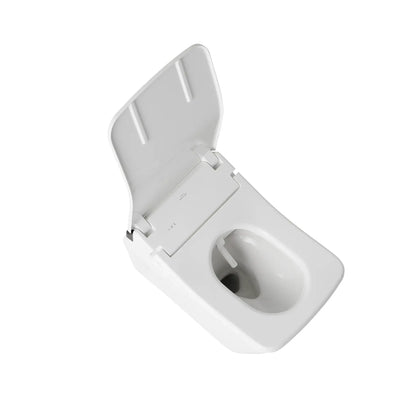 TOTO SX bidet seat with lid open, angled view showing the seat opening and wash wand
