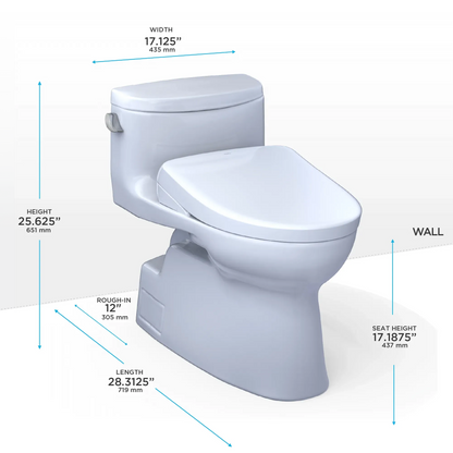 TOTO Carolina II One-Piece 1.28 GPF Universal Height Toilet and S7A Bidet Seat MW6444736CEFG#01 - EverFlow Bidets