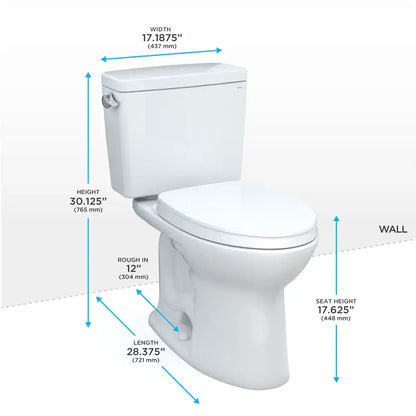 TOTO Drake Two-Piece Elongated 1.6 GPF Universal Height TORNADO FLUSH Toilet with CEFIONTECT and SoftClose Seat, WASHLET+ Ready, Cotton White MS776124CSFG
