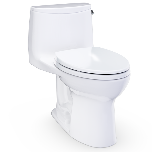 TOTO Ultramax WASHLET+ Ready One-Piece Elongated 1.28 GPF Universal Height Toilet with SoftClose Seat Right-Hand Lever MS608114CEFRG#01