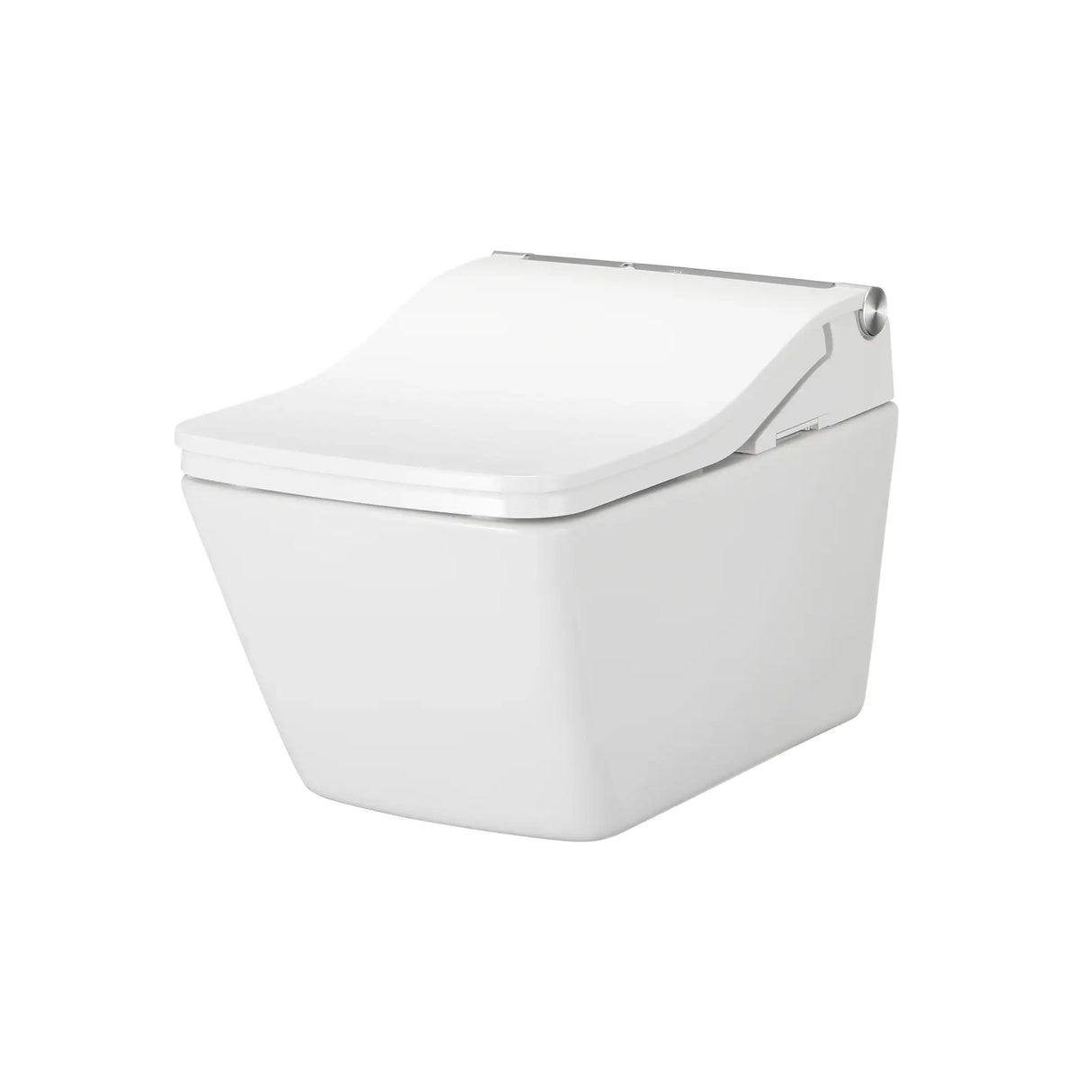 TOTO WASHLET+ SP square-shape wall-hung toilet with SW bidet seat, angled view with lid closed