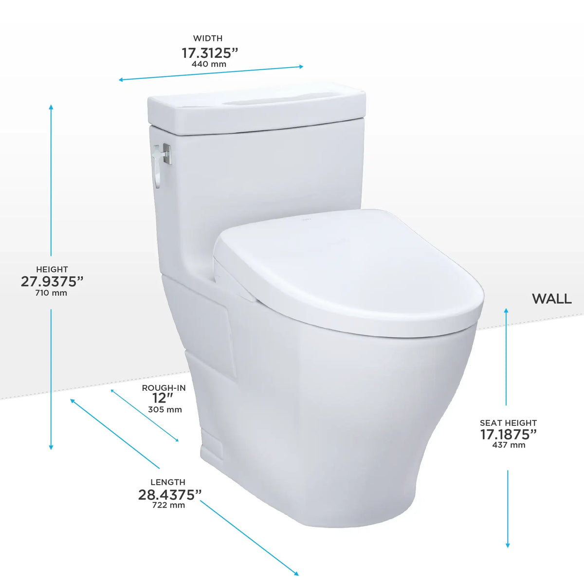TOTO Aimes One-Piece 1.28 GPF Universal Height Toilet with S5 Bidet Seat MW6263446CEFG#01