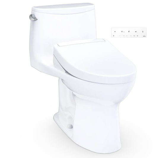 TOTO Ultramax WASHLET+ S5 One-Piece Elongated 1.28 GPF Universal Height Toilet with CEFIONTECT MW6083446CEFG#01