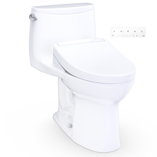 TOTO Ultramax WASHLET+ S5 One-Piece Elongated 1.6 GPF Universal Height Toilet with CEFIONTECT MW6083446CSFG#01
