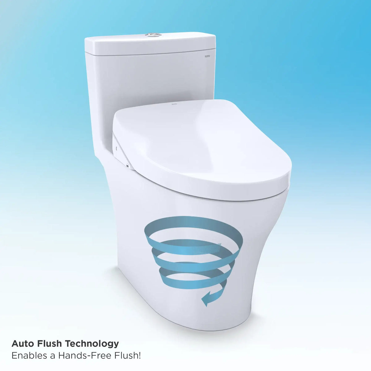 Infographic of TOTO Auto Flush technology enabling a hands-free flush