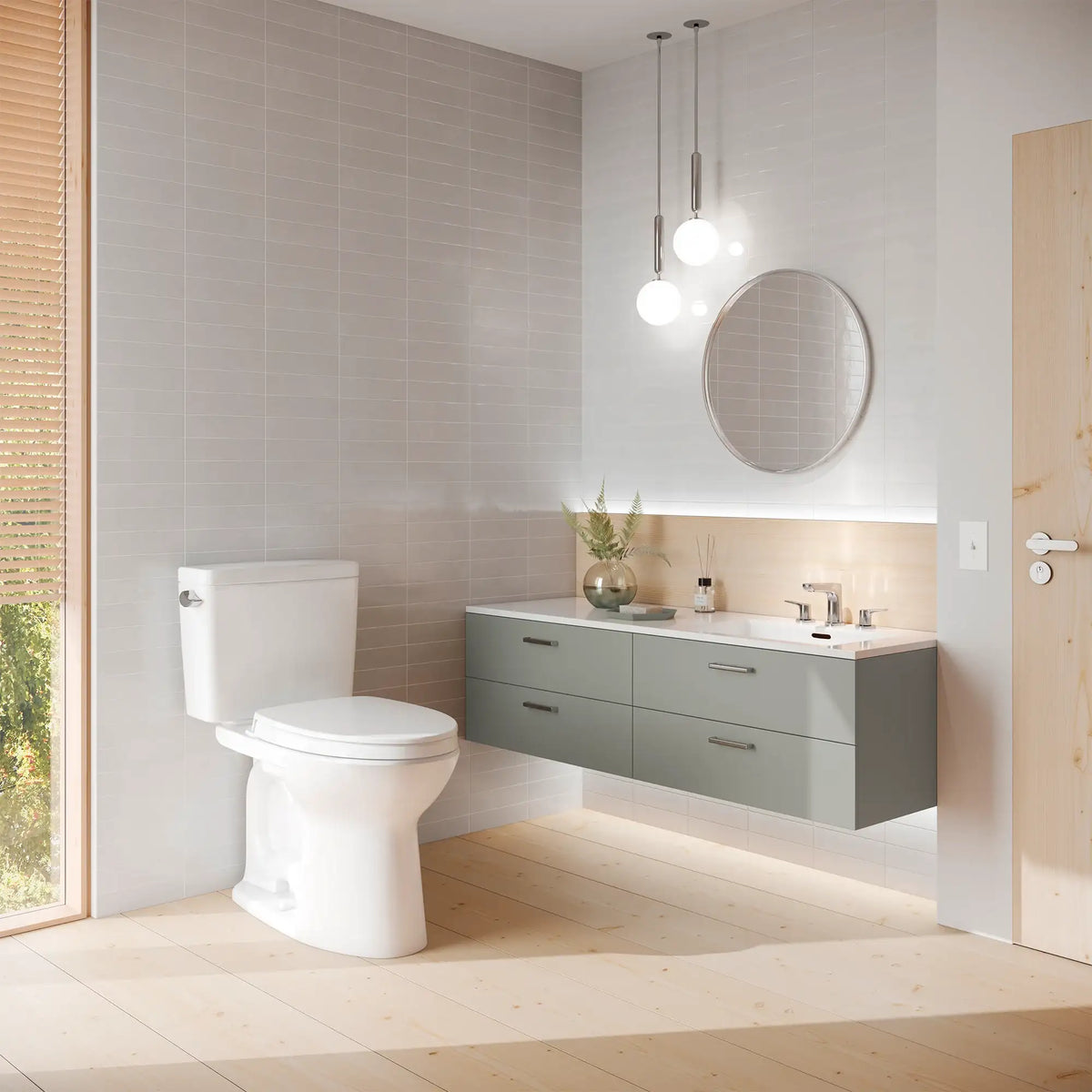TOTO Drake Two-Piece Elongated 1.6 GPF Universal Height TORNADO FLUSH Toilet with CEFIONTECT and SoftClose Seat, WASHLET+ Ready, Cotton White MS776124CSFG