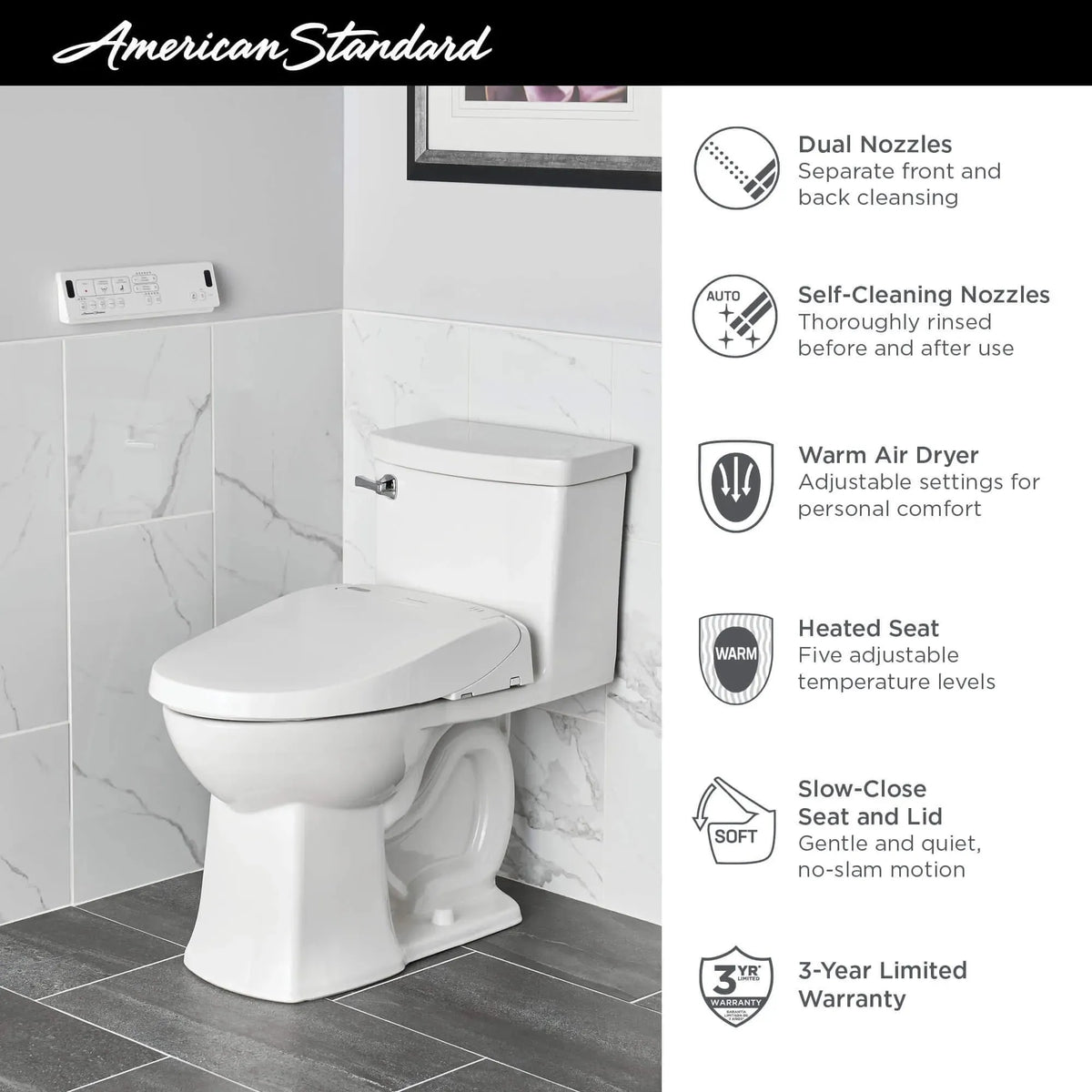 American Standard Advanced Clean 3.0 Electric SpaLet Bidet Toilet Seat With Wireless Remote Control - EverFlow Bidets